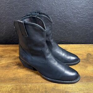 Born Boots Womens Size 8 Black Leather Ankle Western Cowboy Back Zip Comfort